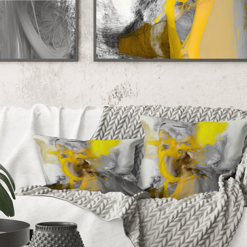 Jaune moutarde et gris vif I - coussin imprimé, Rectangulaire, 12" x 20"