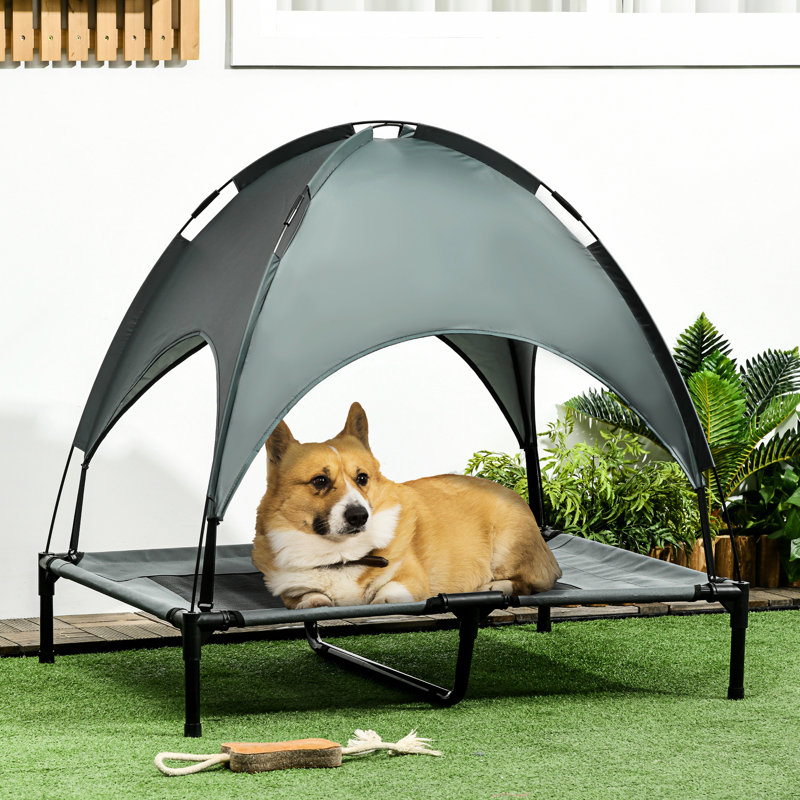 Lit surélevé portatif pour animal de compagnie, 36 po gris - Auvent protégé, respirant, stable pour les grands chiens Lit de chien 36 po avec baldaquin portable, grand cadre léger