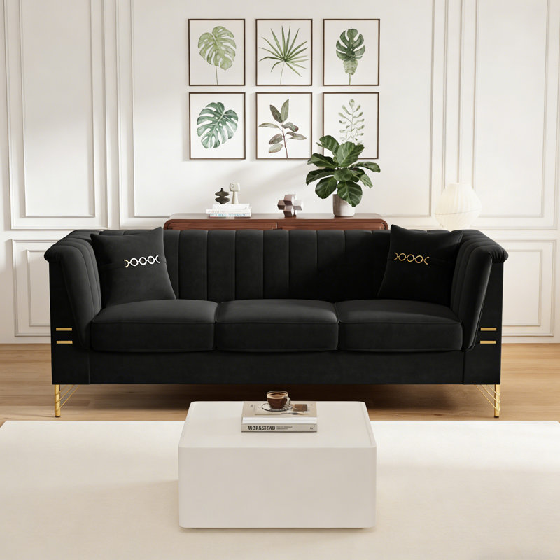 Canapé moderne de style Chesterfield 3 places pour le salon, Noir