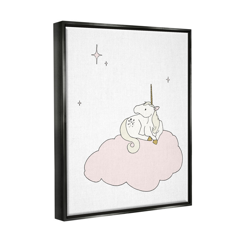 «Casual Unicorn Laying on Cloud regarder Nighttime Stars» par Sweet Melody Designs - cadre flottant, impression sur toile