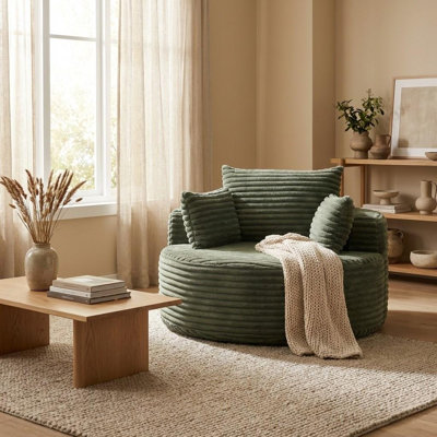 50“ Wide Compression Modern Round Corduroy Barrel Chair With Channel Tufting