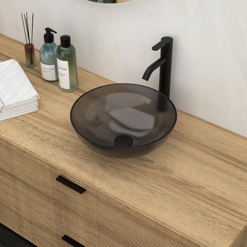 Lavabo de salle de bain avec verre trempé gris et drain escamotable séduisant de 15,49 x 15,49 x 5,19 po