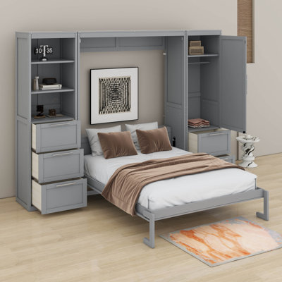 Grand lit escamotable avec tiroirs et tablettes