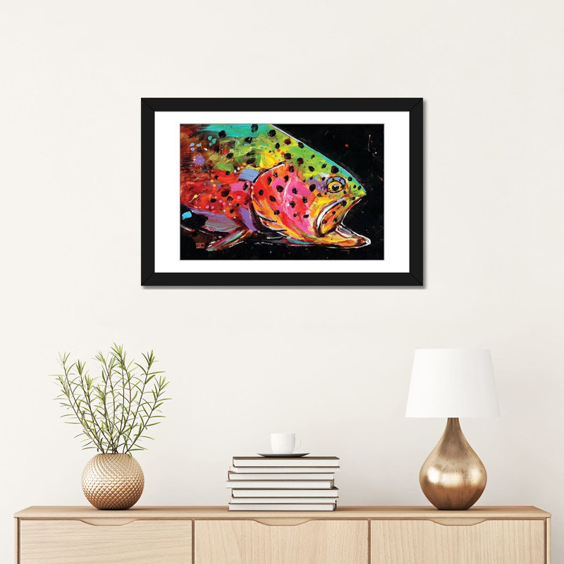 " Crazy Trout " by Dean Crouser, Black Framed Paper, White, 16" H x 24" W x 1" D