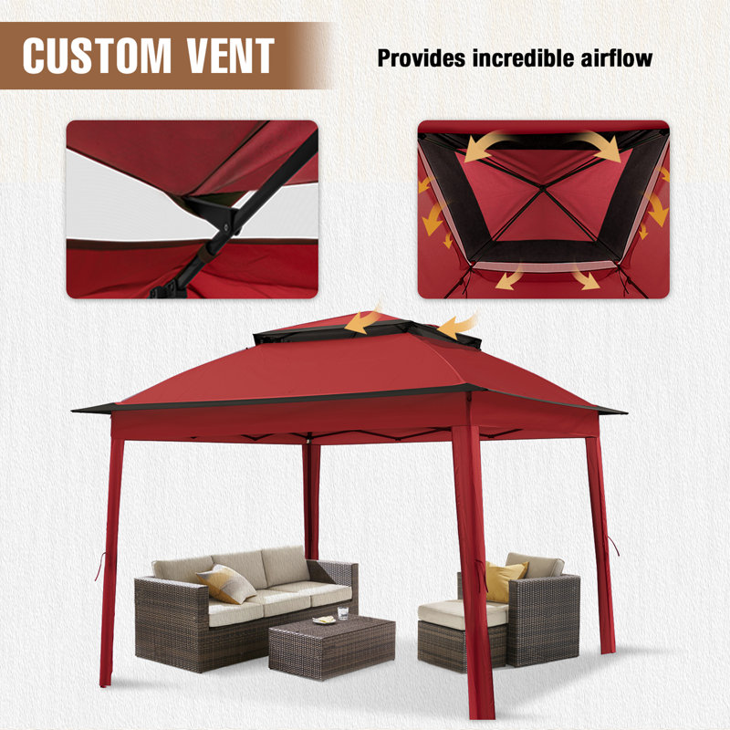 11 Ft. W x 11 Ft. D Pop Up Canopy Patio Gazebo with Mesh Wall, Red