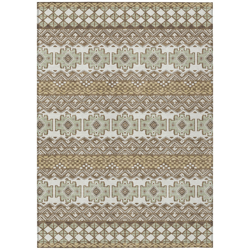 Machine Washable Indoor/Outdoor Chantille ACN2760 Striped Rug, 5' x 7'6", Brown