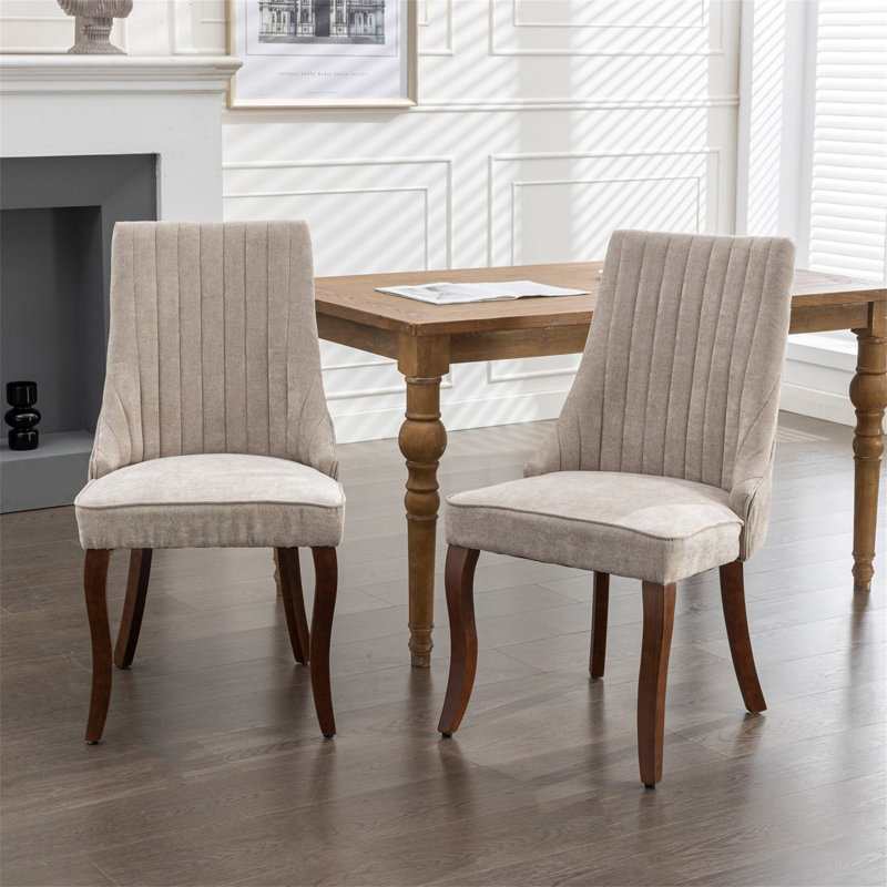 Rayon Cloth Flocking Linen Dining Chairs Channel Kitchen Dinner Chair Comfy Fabric Upholstered Accent Chair For Dining Room With Curved Solid Wood Legs (No Including Dining Table)