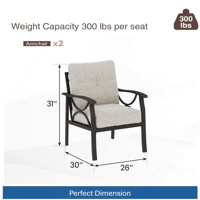 Ensemble de 2 fauteuils en métal toutes saisons, structure kaki avec coussins beiges, Beige, Kaki