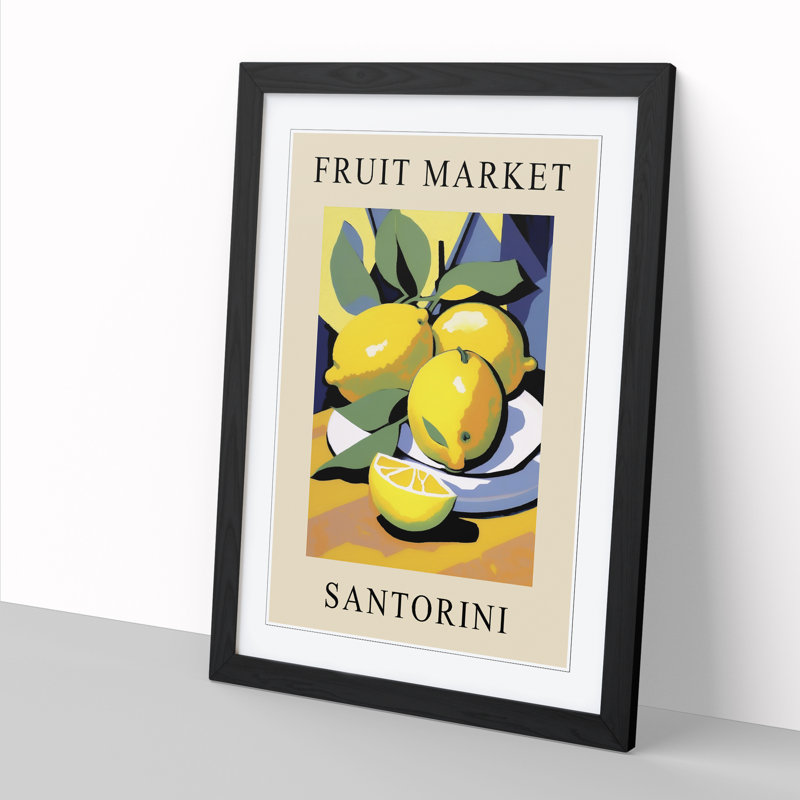 Lemon Santorini Fruit Market Exhibition - Single Picture Frame Print on Wood, 34cm H x 25cm W x 2cm D