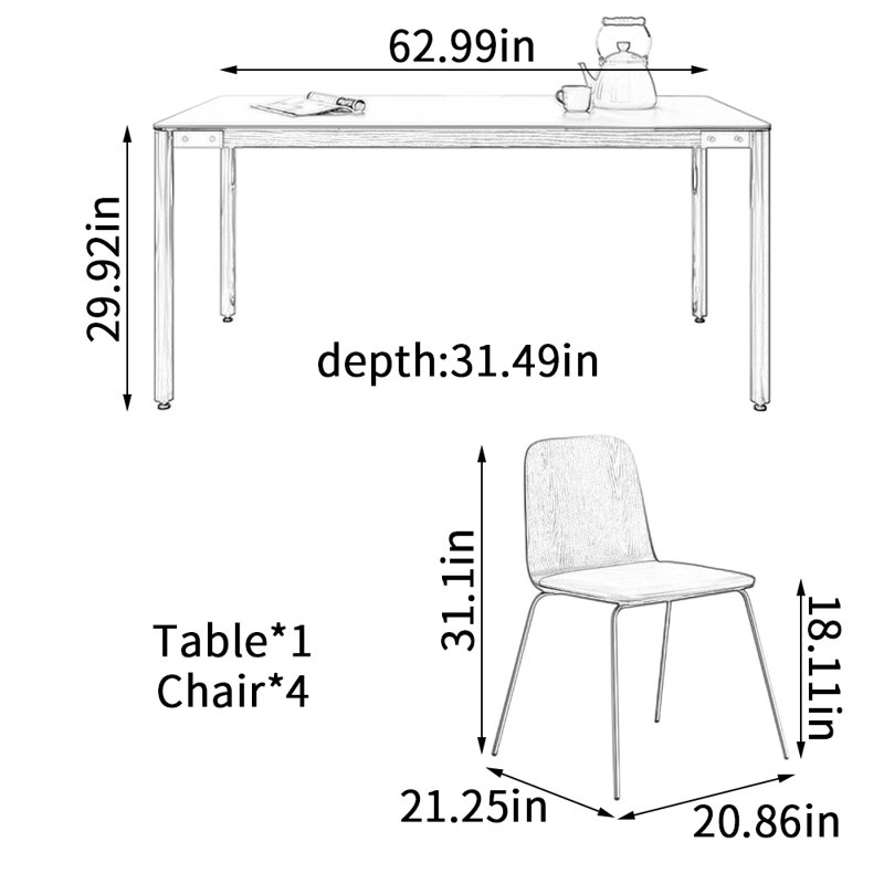 Table de salle à manger Modern, H 29,92 po x L 62,99 po x l 31,49 po