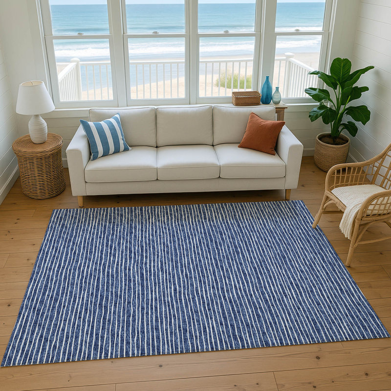 Premium Machine Washable Vaseem AMF138 Navy Rug, Rectangle 3' x 5'