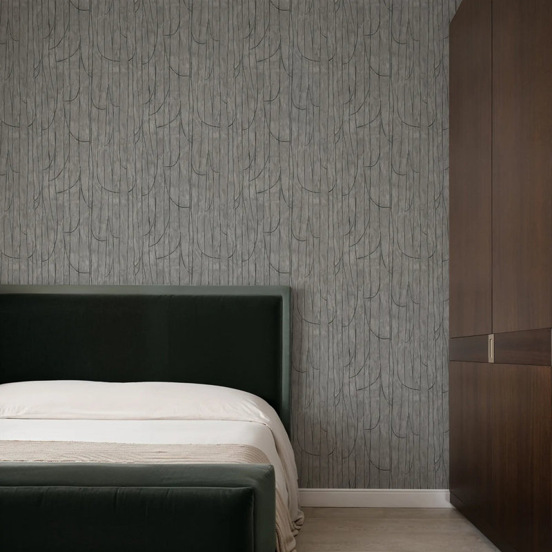 Lingering Lines - Wallpaper, Gray Black, Faux Grasscloth, Non-Pasted