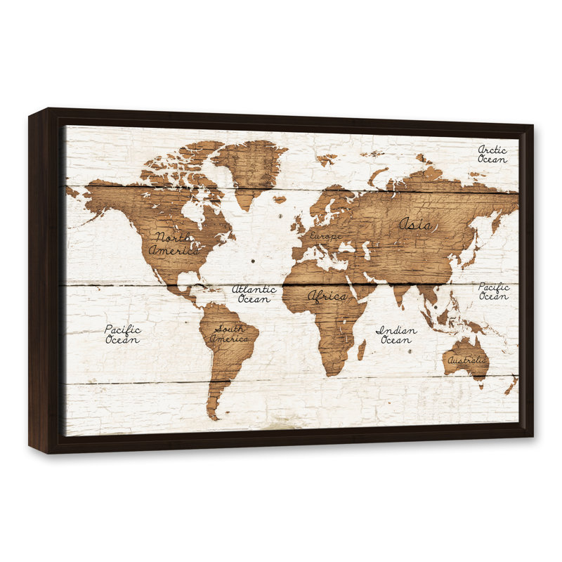 Carte du monde patinée - impression d'art graphique, 16 po x 24 po, Encadré