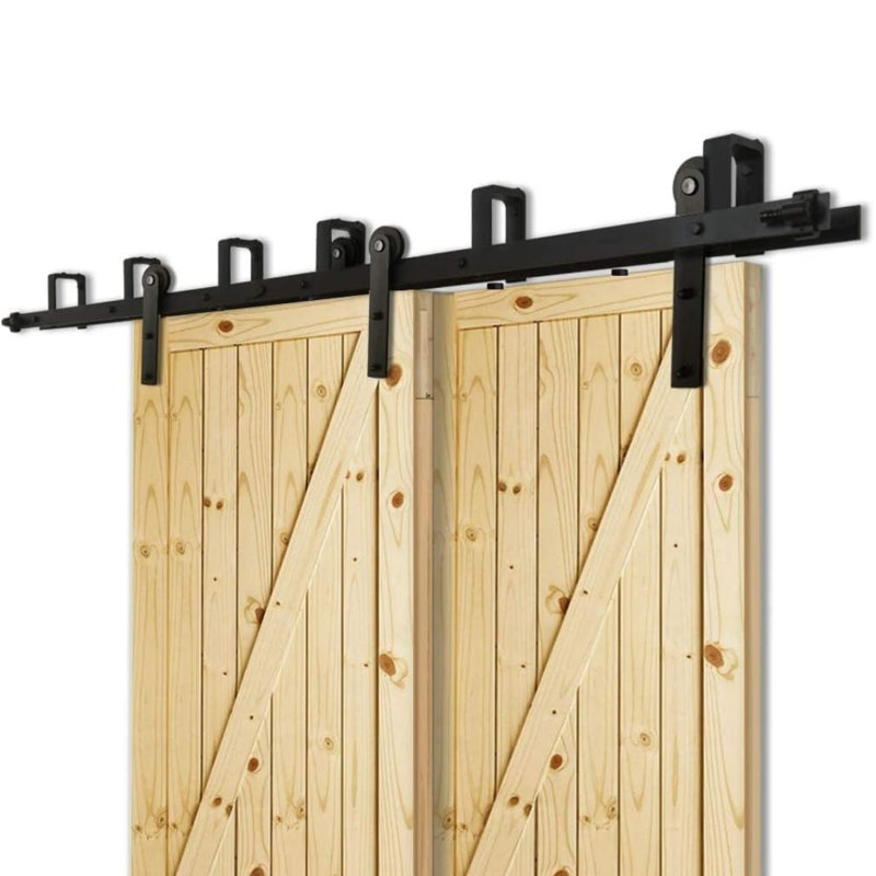 Matte Black Double Bypass Barn Door Hardware Kit