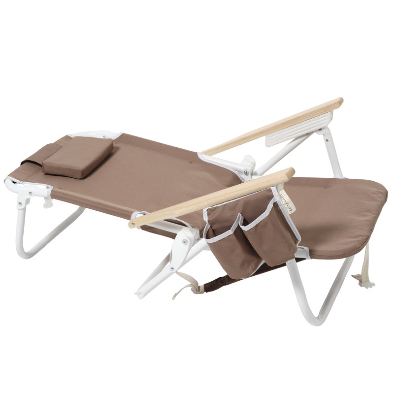Sunnylife: chaise de plage de luxe - bois flottant Rustico - siège en tissu, dossier inclinable réglable, mini sac isotherme, porte-gobelet, piscine, sable, extérieur