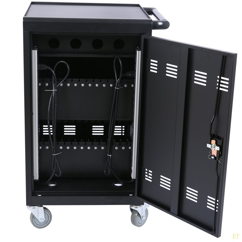 Mobile Charging Cart And Cabinet For Tablets Laptops 35-Device, Matt Black