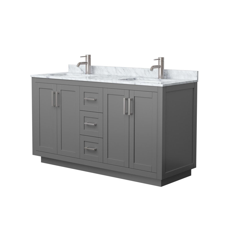 Miranda 60" Freestanding Double Bathroom Vanity with Marble Top, Dark Gray, Brushed Nickel