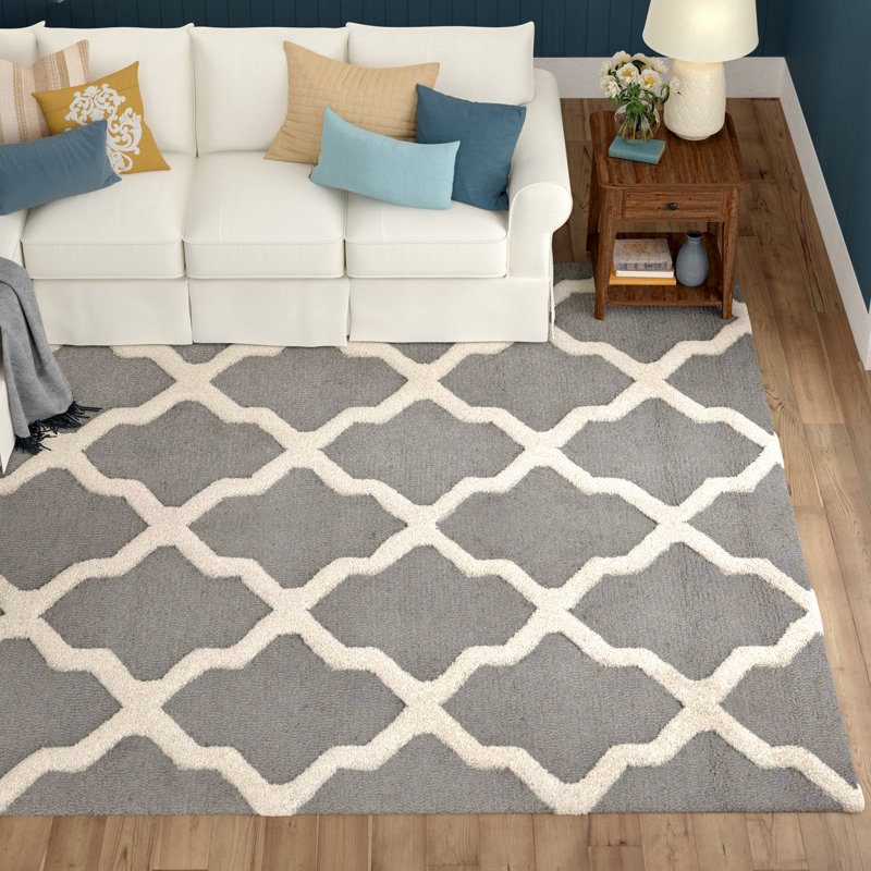 Cannen Hand Tufted Wool Geometric Rug, Runner 2'6" x 6', Ivory/Light Blue