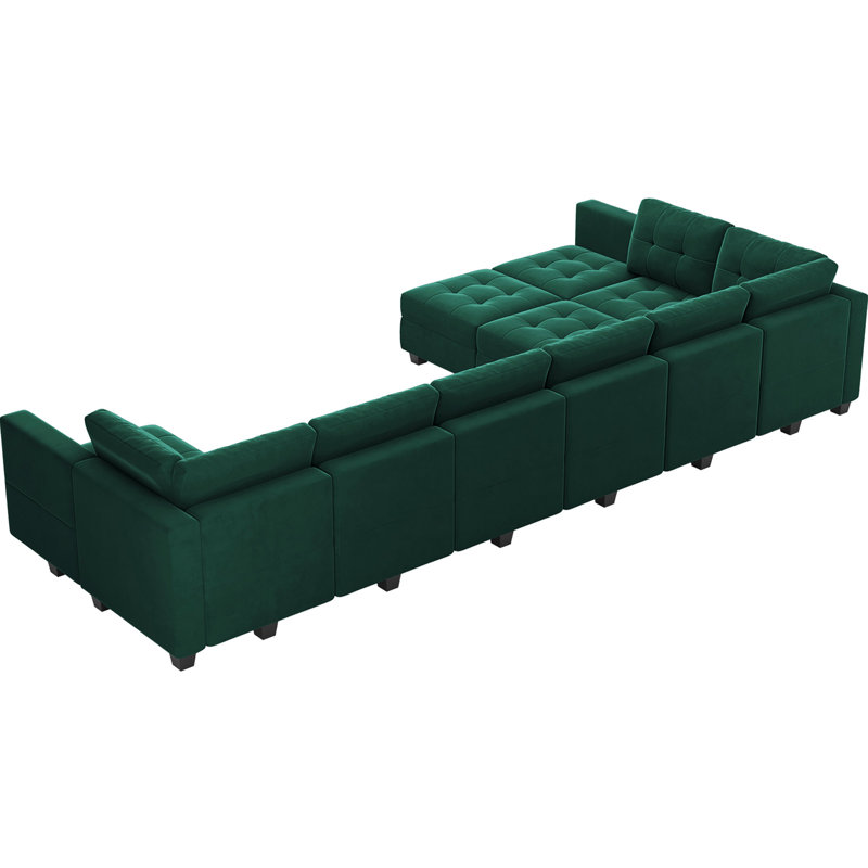 Canapé modulaire rembourré 12 pièces Soneson, Velours vert