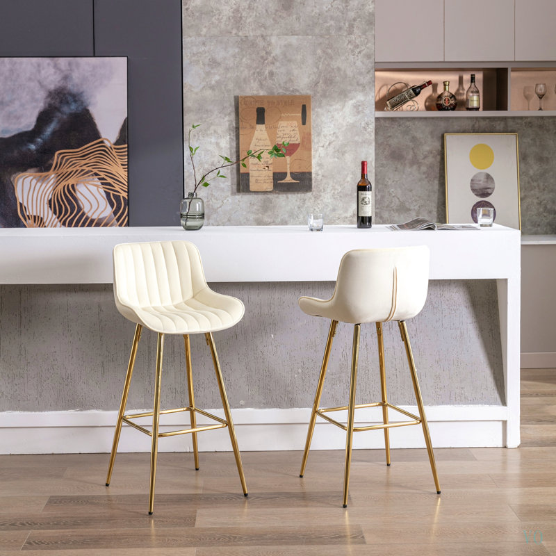 Ensemble de 2 tabourets de 30 pouces avec repose-pieds chromé, Crème / doré