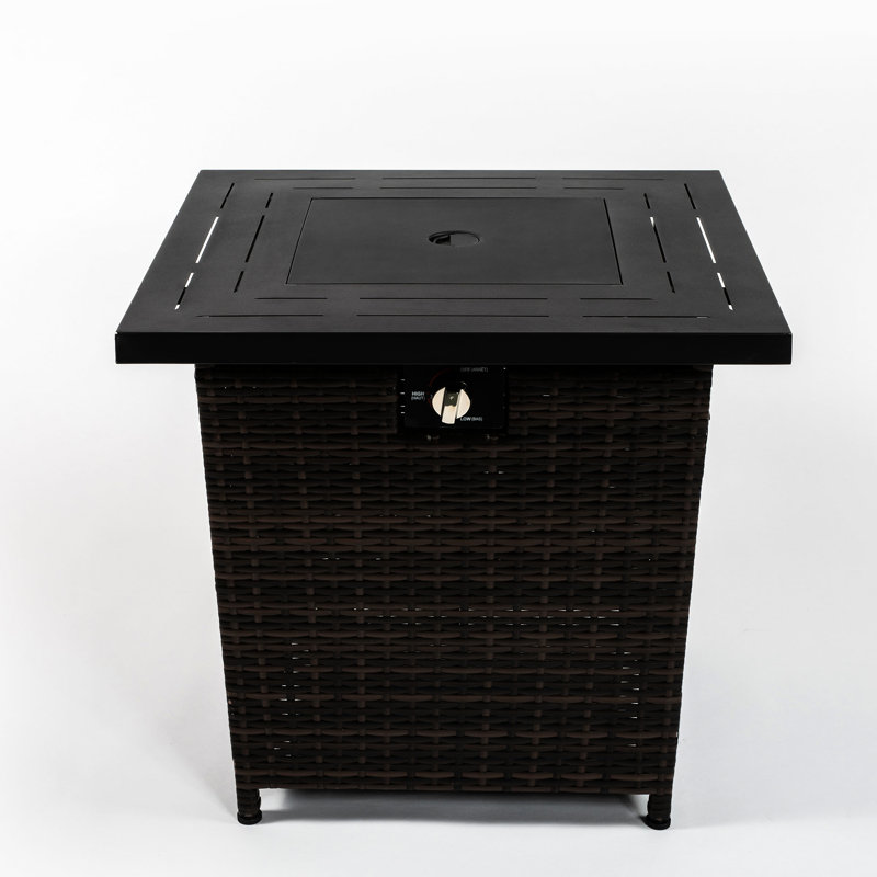28Inch Fire Table, Black Brown, Steel Components, Propane/ Fueled, 40000Btu Heat Output Square Pit Heating Table 28Inch, Lid, Fueled