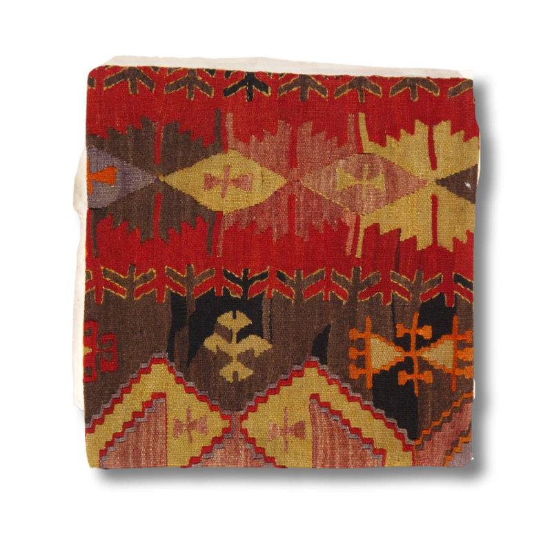Wool Throw Square Pillow Cover & Insert, 16" x 16", Rust/brown/gold Geometric