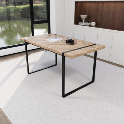59 - Inch Mid Century Modern Dining Table With Stain And Metal Frame For Gatherings At Home Kitchen Fashionable Wood Interior