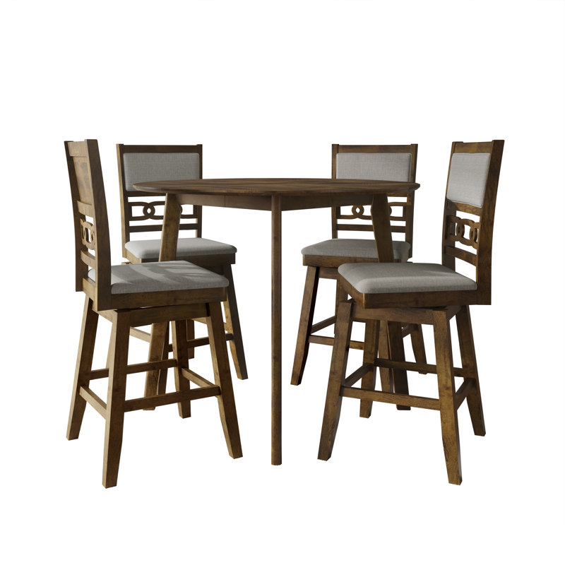 5-Piece Counter-Height Dining Set with Swivel Chairs and 45-Inch Round Table, Brown, Brown