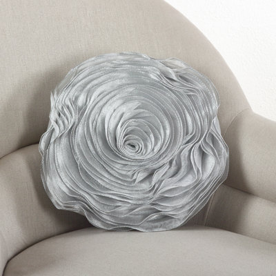Rose Chiffon Flower Decorative Filled Throw Pillow 16" Round