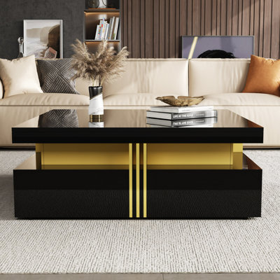 Table basse carrée avec rangement à 4 tiroirs, 43,3 po