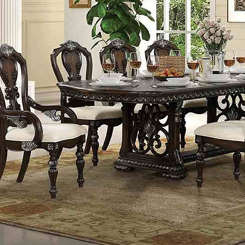 Chaise d'appoint de style traditionnel 2 pièces Corbels ornés finition brun foncé