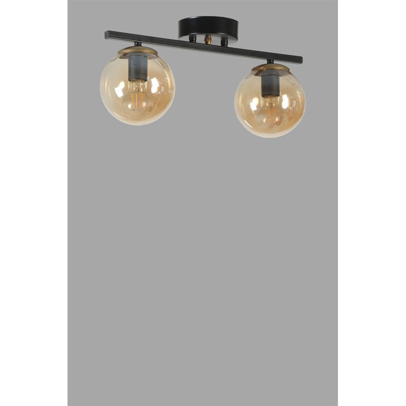 Elegant Black & Amber Chandelier, Metal Body, 14.6 in Diameter x 7.9 in Height, 14.2 in Length | E27 Socket, Max 40W, IP20 Rated | Perfect for Dining Room, Living Room, and Modern Home Decor