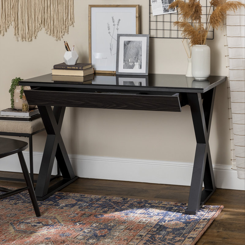 Plateau de bureau supérieur en verre avec tiroir de rangement Montclair, Noir