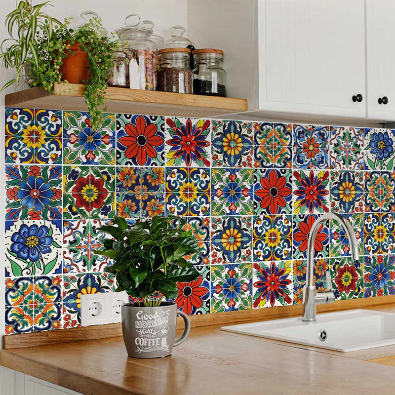 Colorful 4x4-inch Vinyl Peel and Stick Mosaic Tile Set