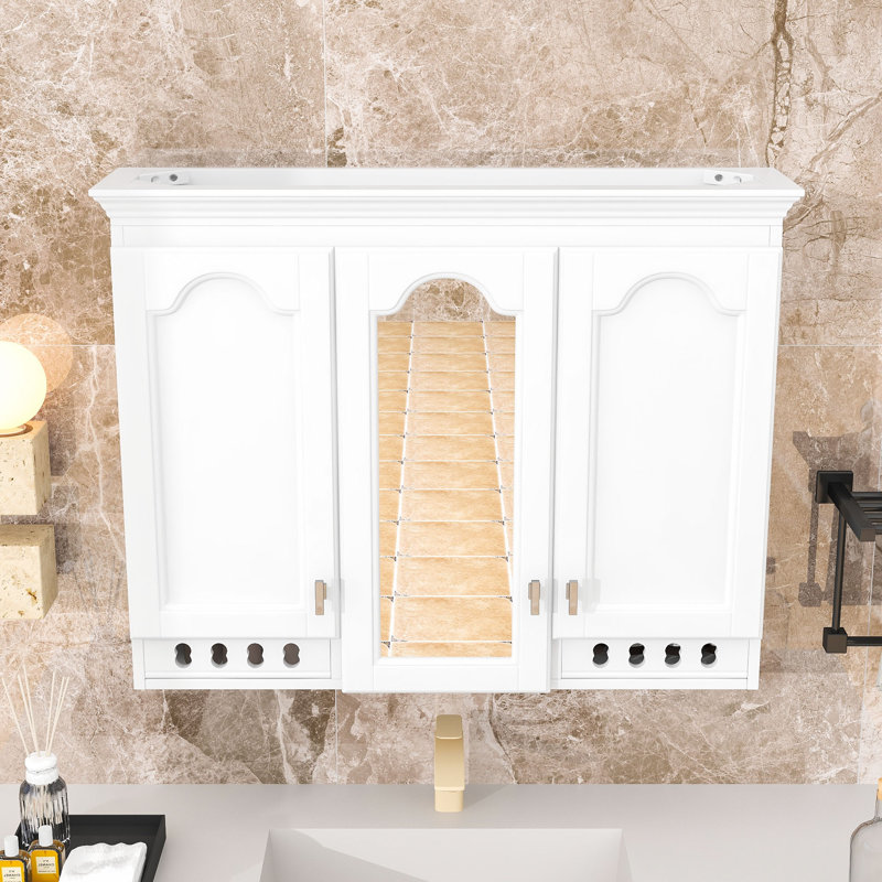 Armoire à miroir murale de 35 pouces avec tablettes réglables et charnières à fermeture en douceur, White