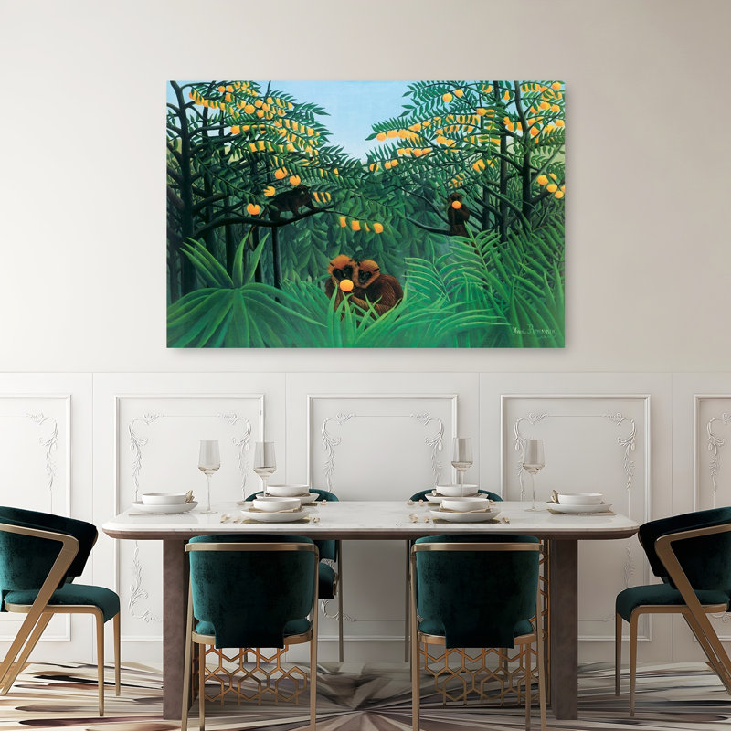 The Tropics Abstract Contemporary Monkey Forest Landscape Wall Art Print by Henri Rousseau - Wrapped Canvas Print