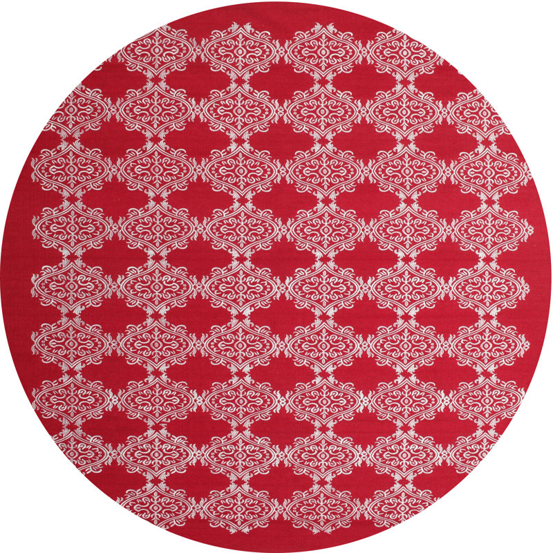 Tapis de zone rouge/rose contemporaine, Rond 5 pi