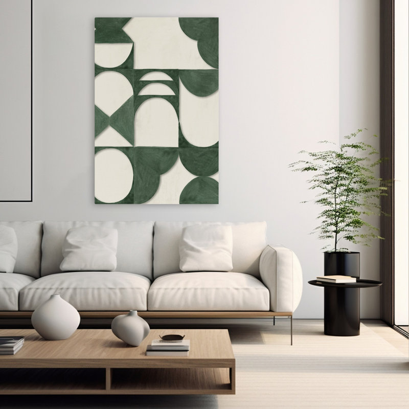 Verts structurés et calme géométrique - Art abstrait géométrique contemporain, H 60 po x l 40 po