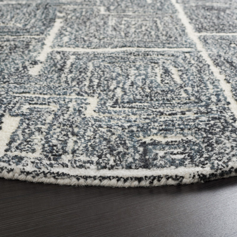 Tapis abstrait en laine et coton touffeté à la main en ivoire / noir Claiborn, Rond 6 pi