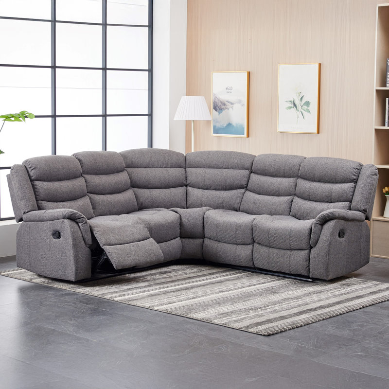 Alesandro 5 Seater Fabric Reclining Corner Sofa , Dark Grey