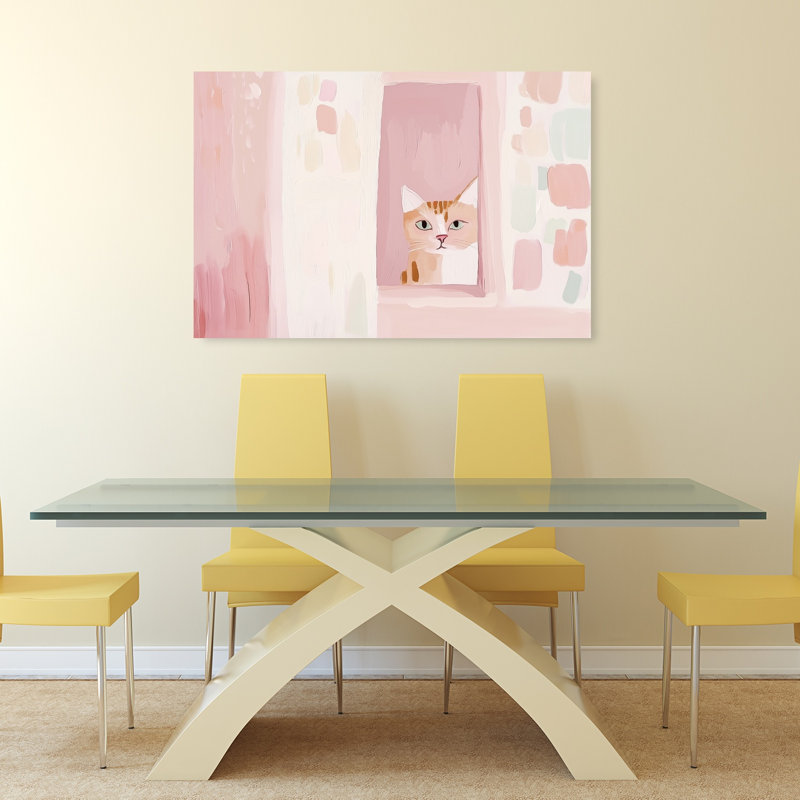 Sweet Peeking Cat Abstract Minimalist Modern Cat Portrait Architecture Wall Art Print by Mathieu - Wrapped Canvas Print