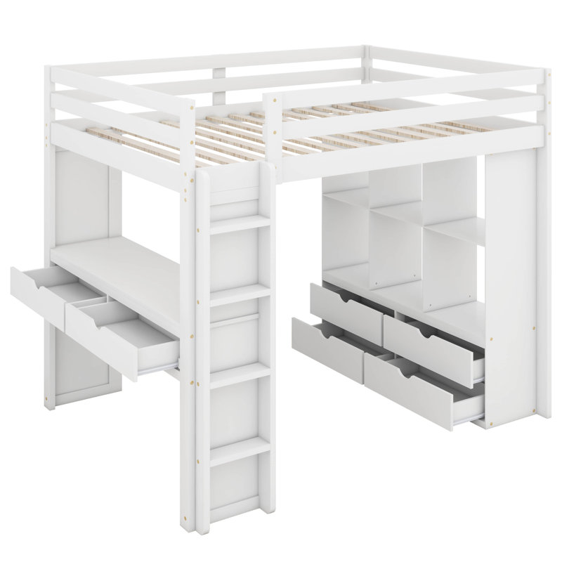 Jashay Kids Full Loft Bed with Drawers, White