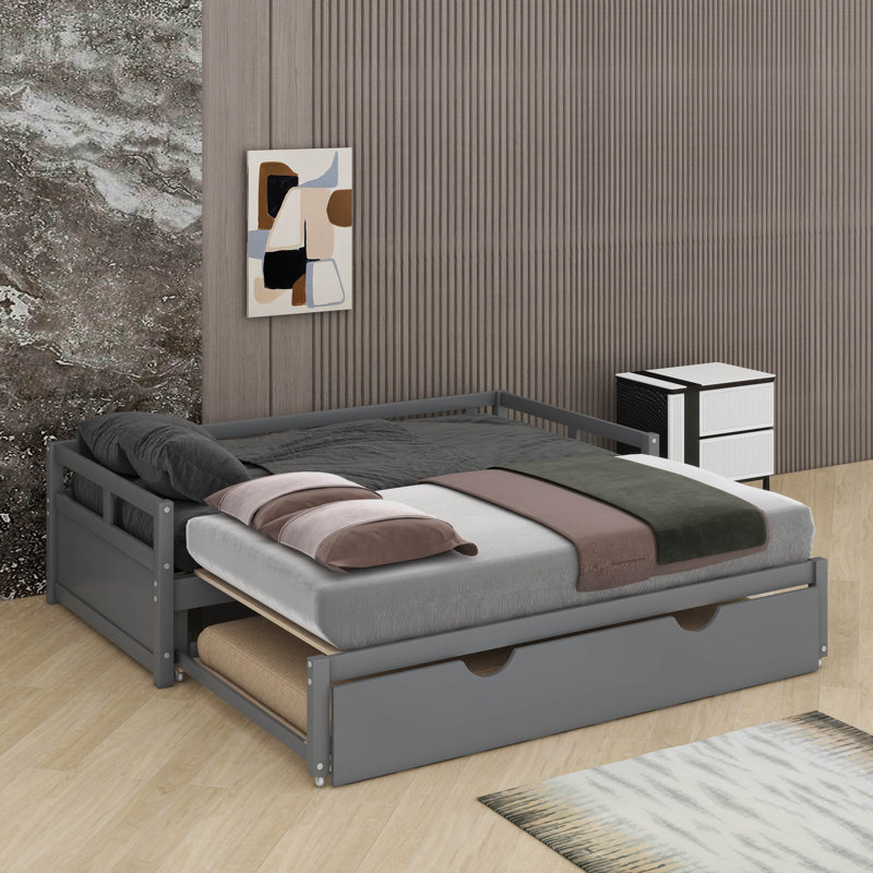 Twin Size Extending Daybed With Trundle, Gray