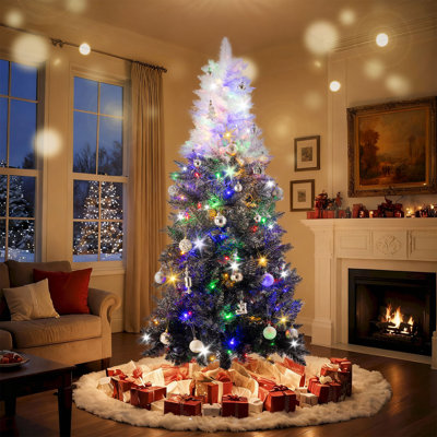 6.2FT Prelit Black Gradient Artificial Christmas Tree with 4 Color 8 Mode, Flocked Xmas Tree with 150 Light, 1000 Feel-Real Branches Fire Resist PVC & Foldable Base for Holiday Decoration