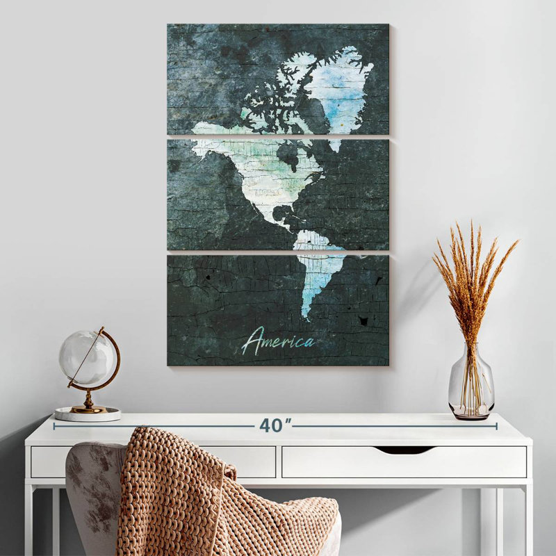 Carte du Continent américain Aliaz, H 32 po x l 20 po