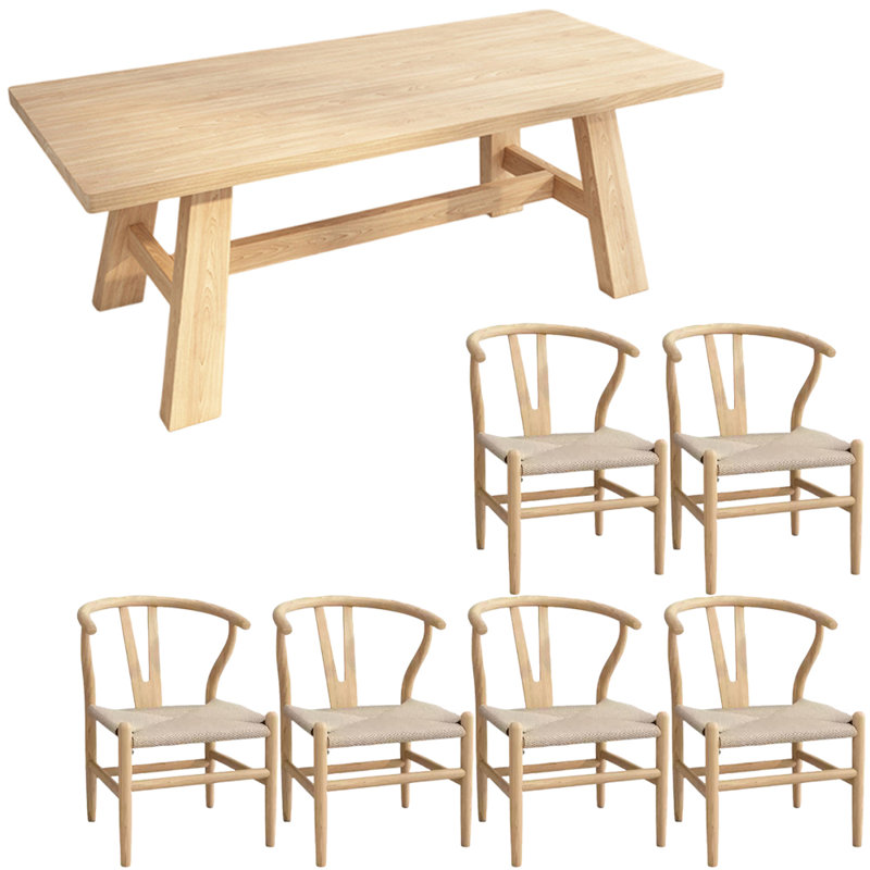 Nouvel ensemble de table à manger en bois massif de style chinois, 7, H 29,5 po x L 62,9 po x P 27,5 po