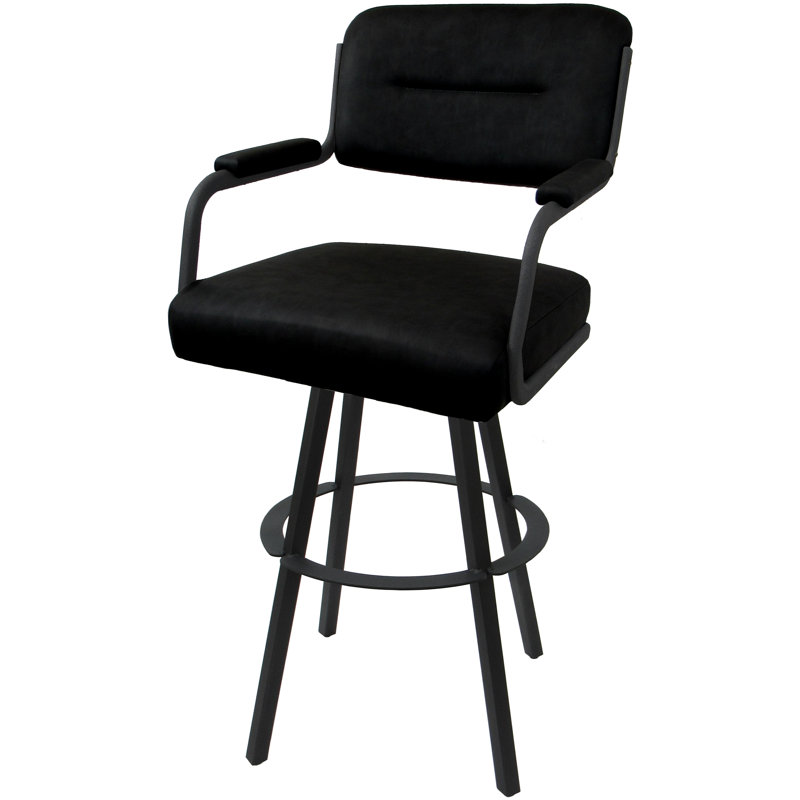 Kambria Swivel Metal Extra Tall Bar Stool 34" Seat On Warren Base, Black Vinyl/Gray Frame