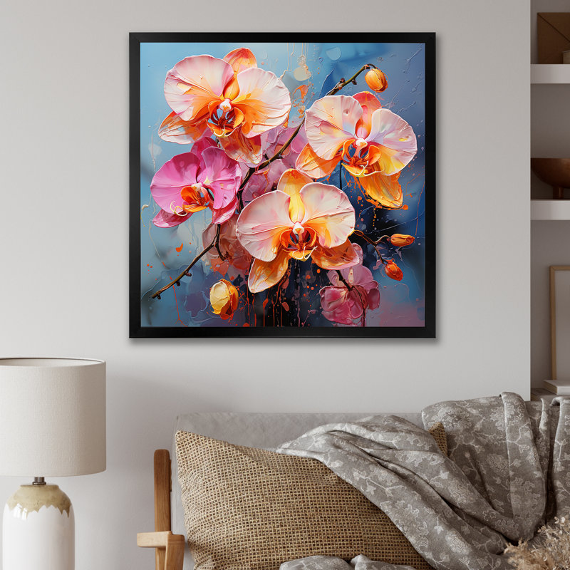 Orchidées bleues abstraites Euphoria II, H 16 po x l 16 po x P 1 po, Cadre simple noir