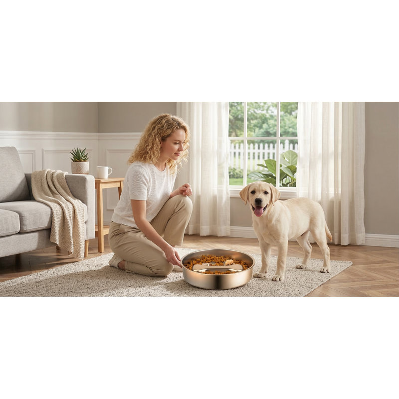 Bol pour chien à alimentation lente en acier inoxydable de 2 tasses, plaque anti-dérapante en métal, plat de labyrinthe de casse-tête pour chiens de taille moyenne