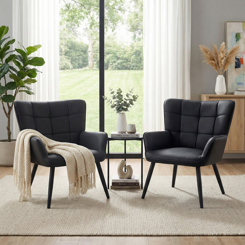 Modern Mid Century Accent Chair With Backrest & Metal Legs, Black